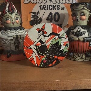 Witch Tin Rachet Noise Maker Vintage Halloween 1930's Art Deco Great condition